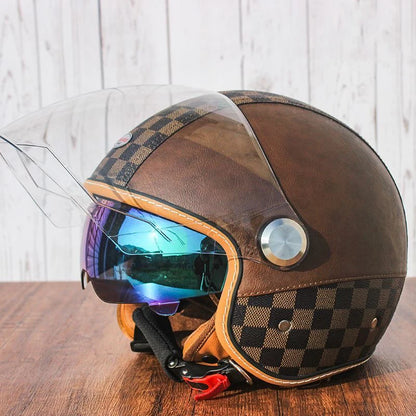 Brown Leather-Look 3/4 Jet Helmet