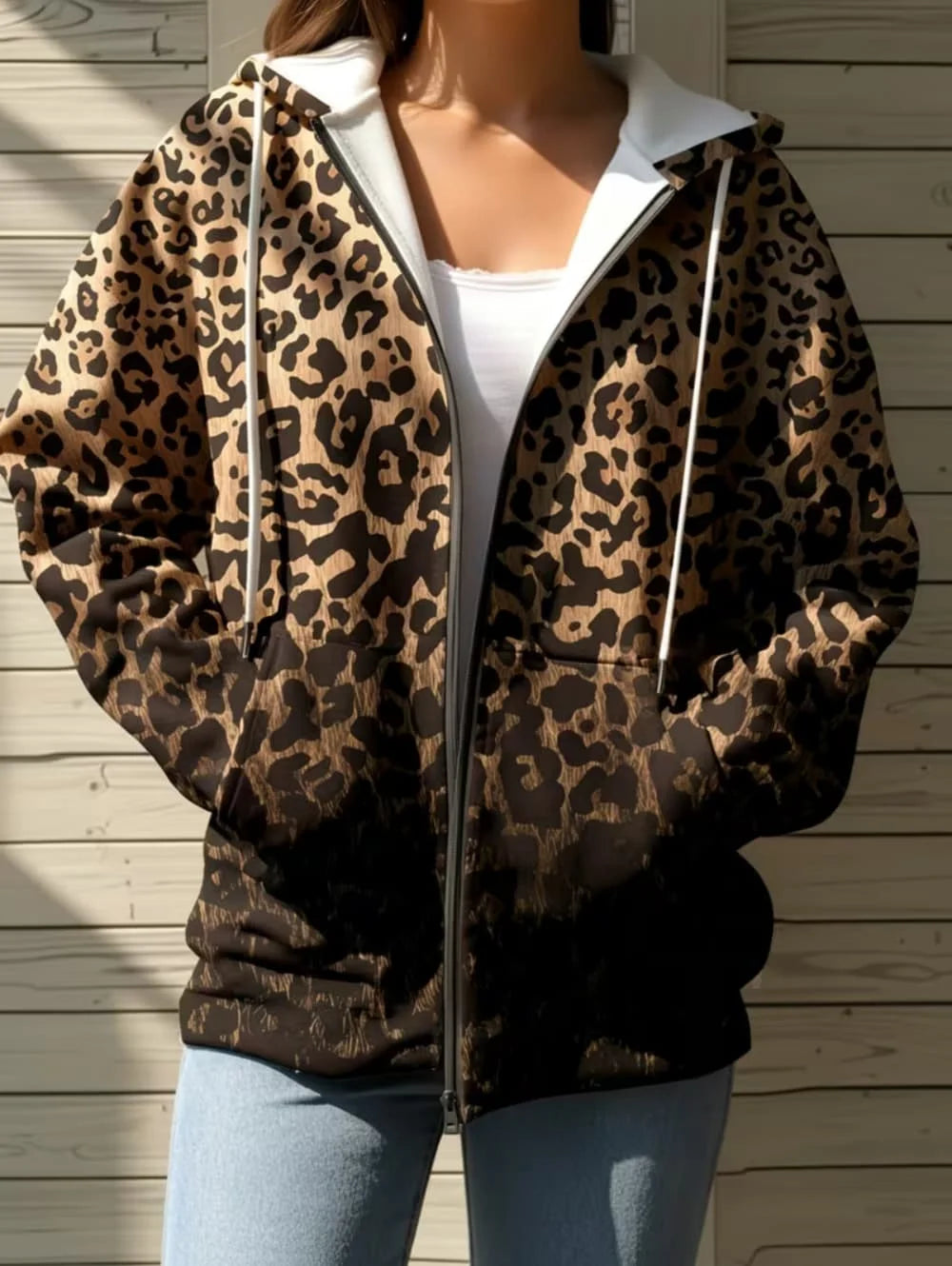 Thin Leopard Zip Hoodie