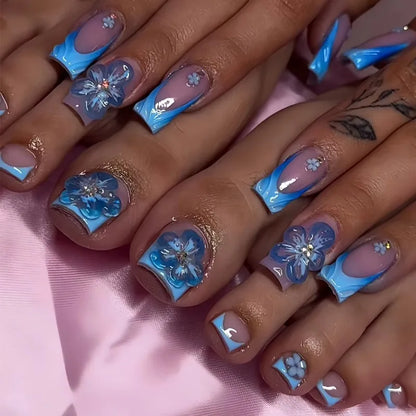 3D Blue Flower Toe Press-On Nail Set