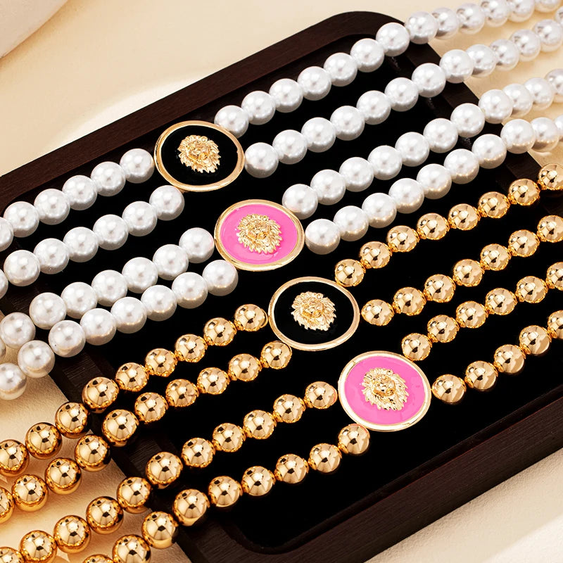 Vintage Lion Head Enamel Choker Necklace