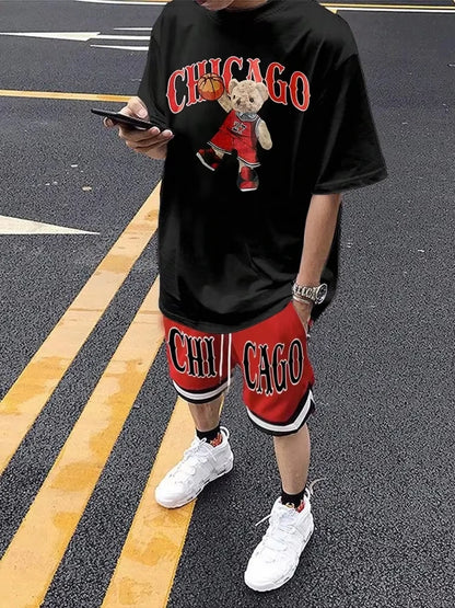 Cartoon Bear 3D Print T-Shirt Set