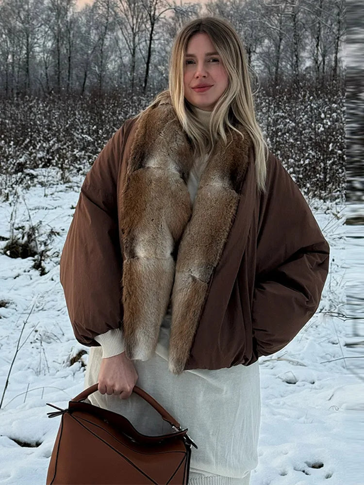 Printed Fur Collar Padded Jacket