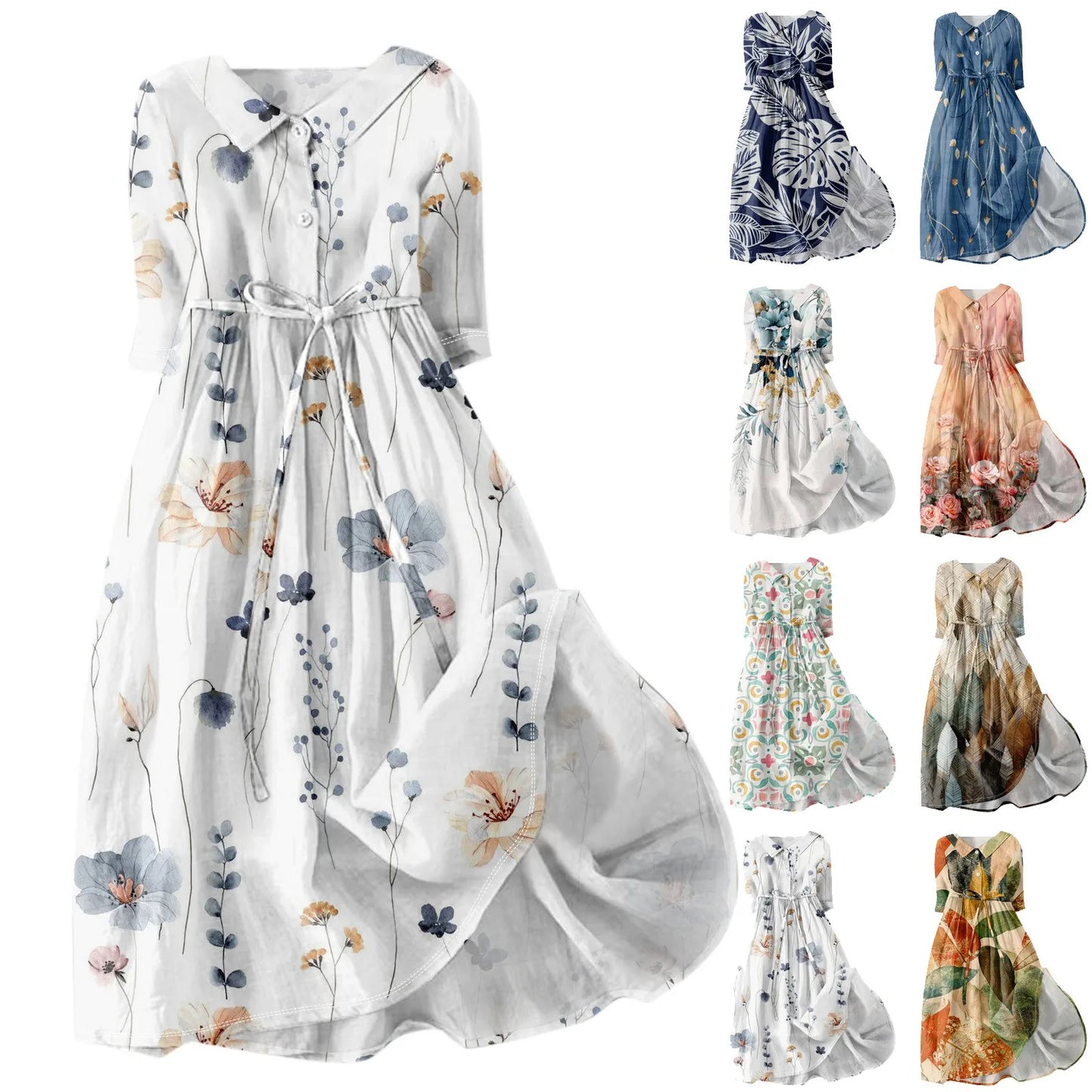 Floral Lapel Party Dress
