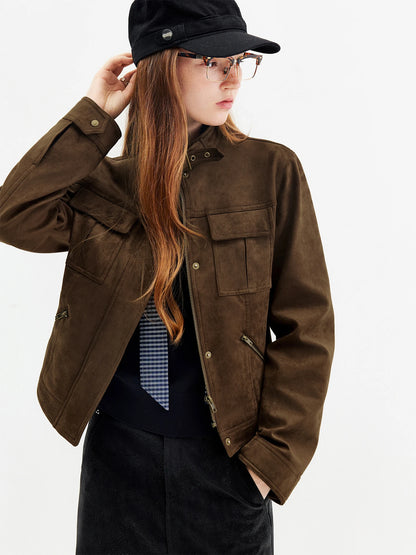 Faux Suede Utility Jacket