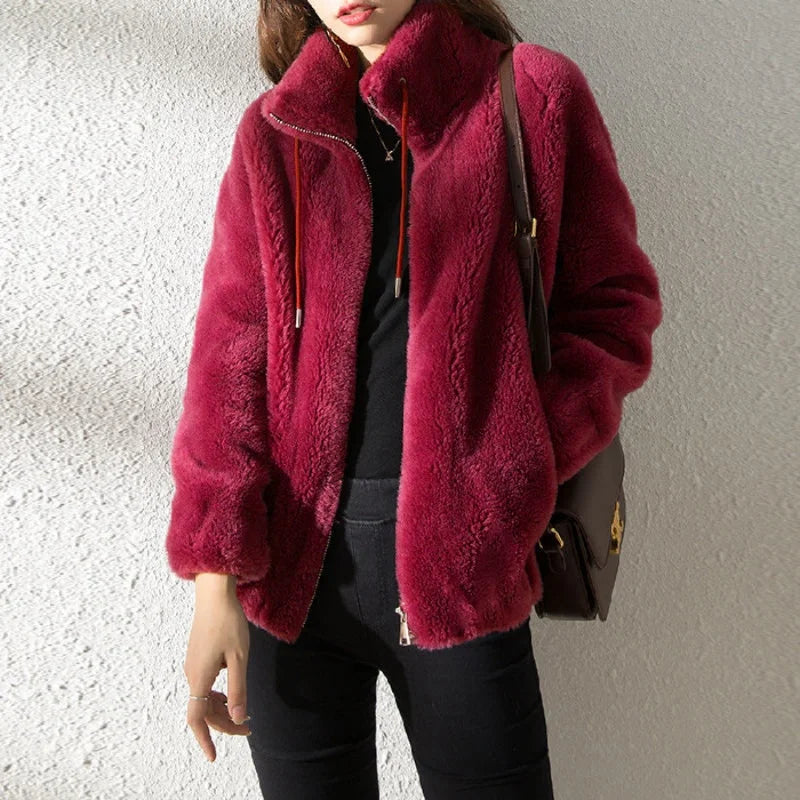 Mandarin Collar Faux Fur Coat
