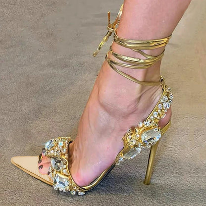 Crystal Lace-Up Platform Sandals