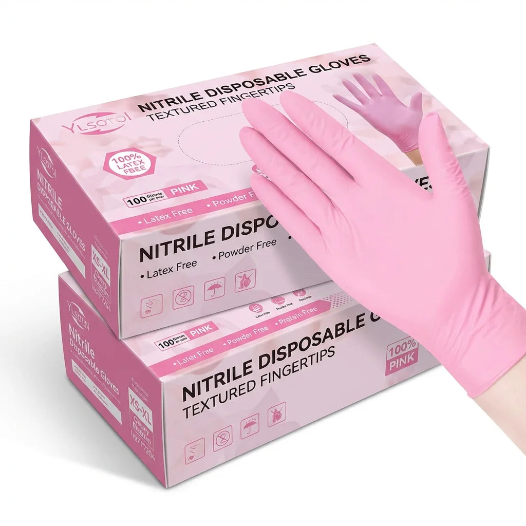 Pink Nitrile Disposable Gloves