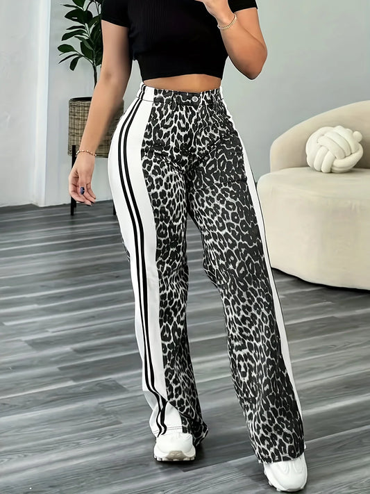 Leopard Color-Block Long Pants