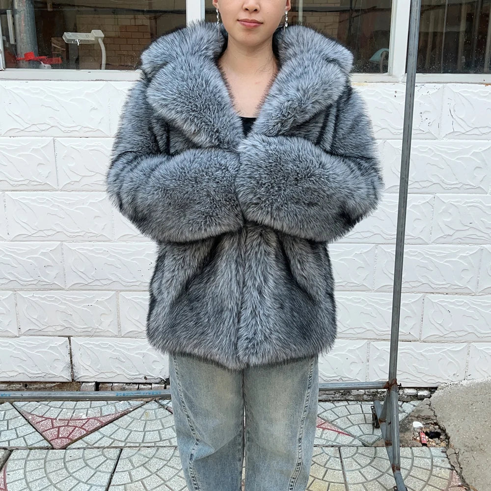 Silver Fox Faux Fur Coat