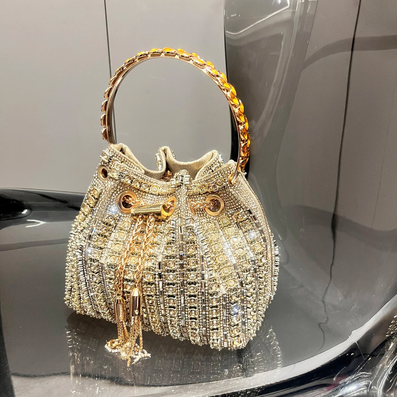 Crystal Rhinestone Bucket Clutch