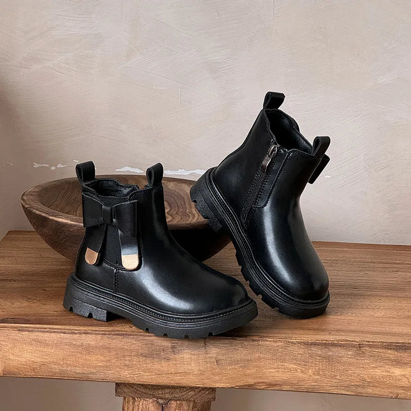 Zip Bow Ankle Boots