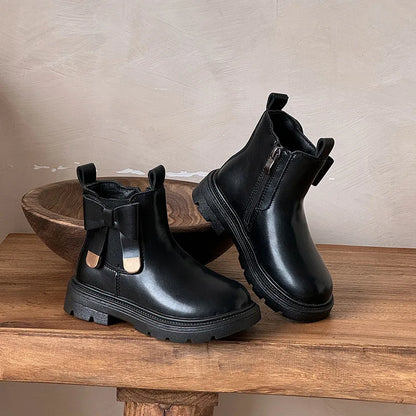 Zip Bow Ankle Boots