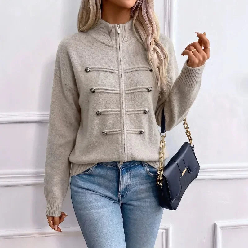 Stand Collar Zip Knit Cardigan