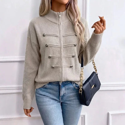 Stand Collar Zip Knit Cardigan