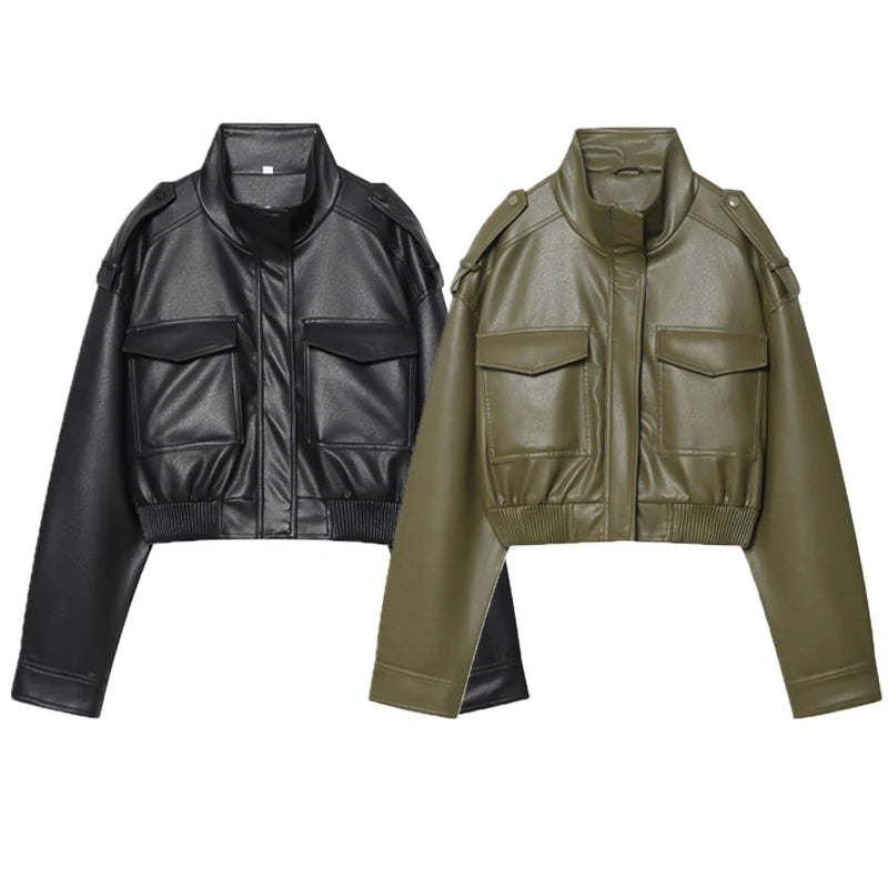 Cropped Faux Leather Jacket