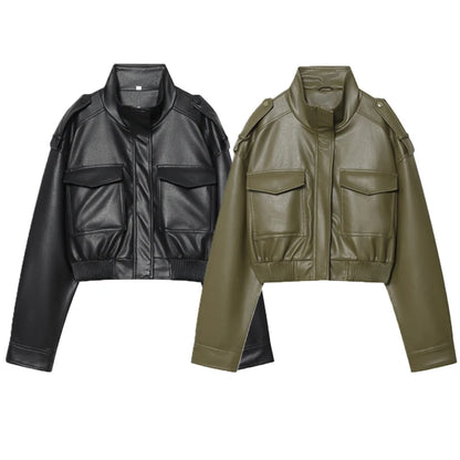Cropped Faux Leather Jacket