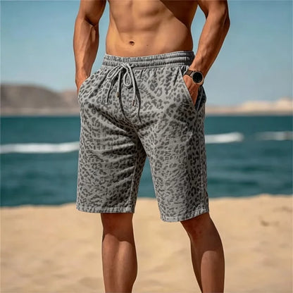 Leopard Print Drawstring Beach Shorts