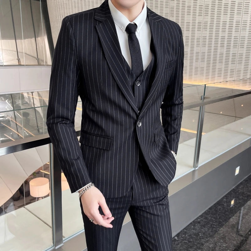 Slim Fit Striped Three-Piece Suit