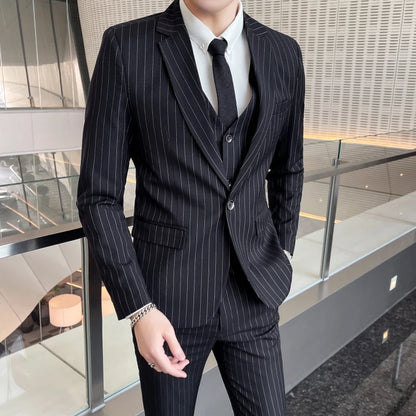 Slim Fit Striped Three-Piece Suit