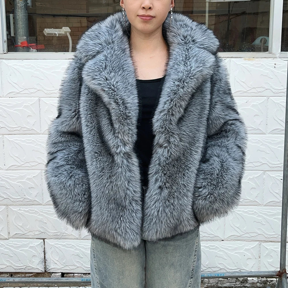 Silver Fox Faux Fur Coat