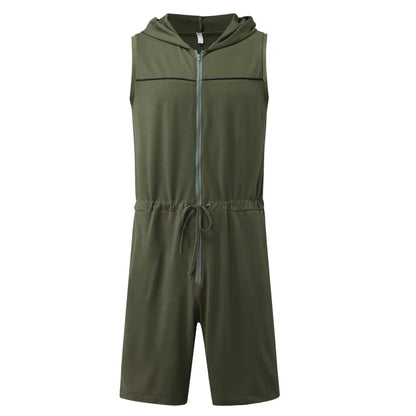 Sleeveless Hooded Zipper Bodysuit Jumpsuit