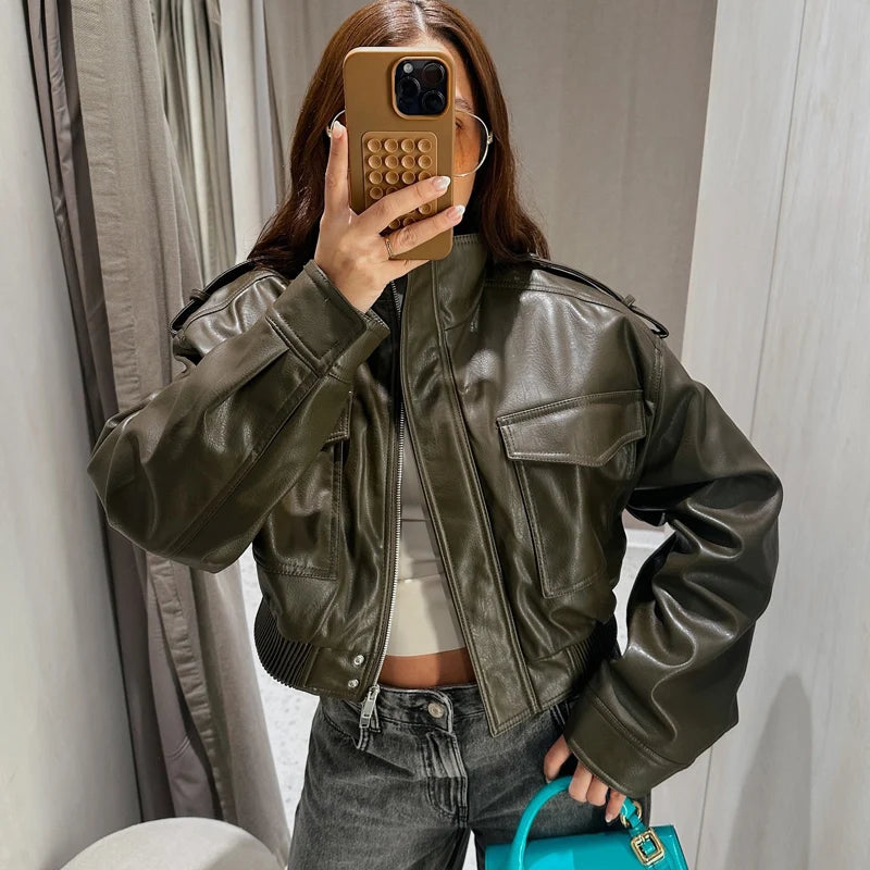 Cropped Faux Leather Jacket