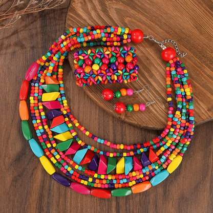 African Multi-Layer Bead Jewelry Set