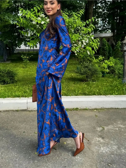 Printed Round-Neck Long Sleeve Dress