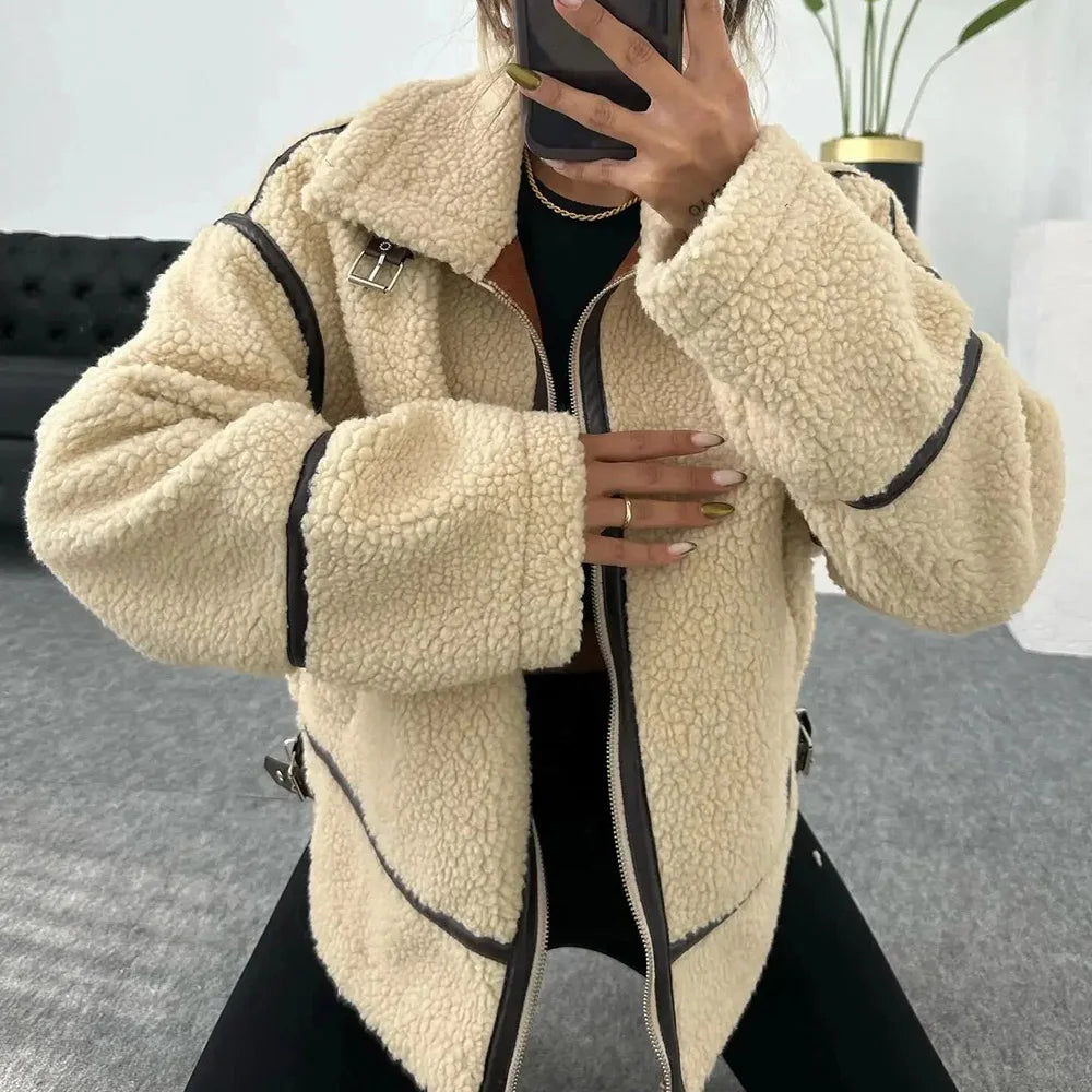 Contrast Plush Zip Jacket
