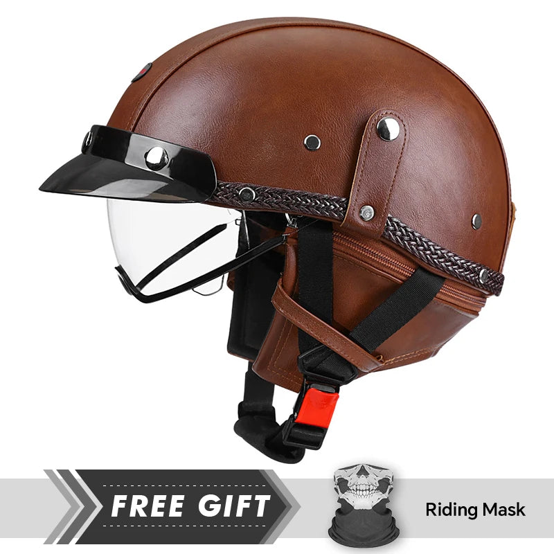 Leather-Style Retro Half Helmet