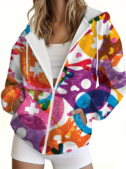 3D Graffiti Print Zip Hoodie