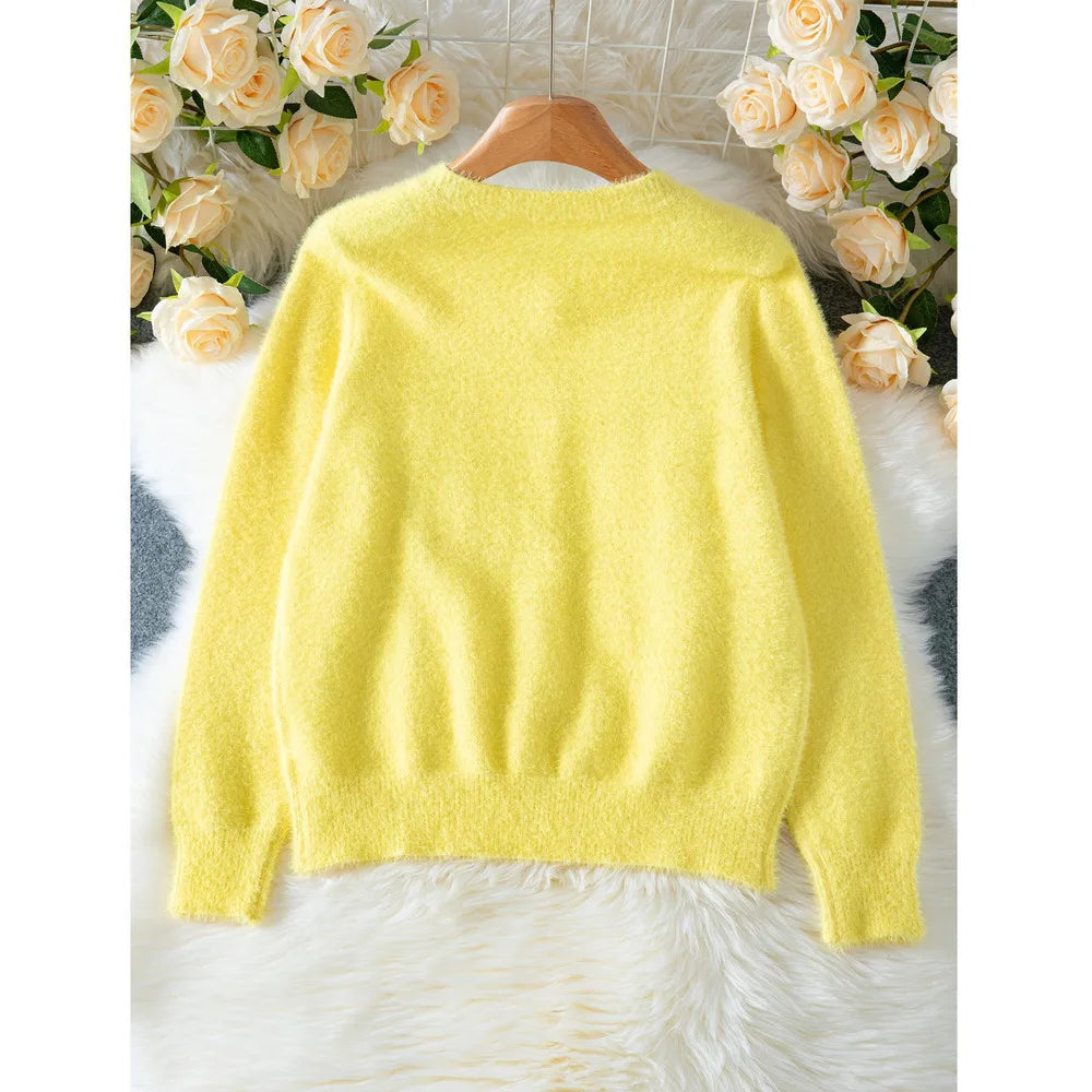 Yellow Heart Button Cardigan