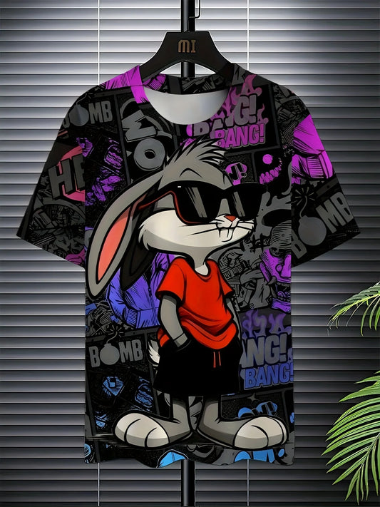 Men’s 3D Rabbit Print T-Shirt – Casual Summer Knit Top