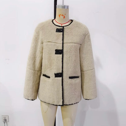 Toggle-Front Faux Fur Jacket