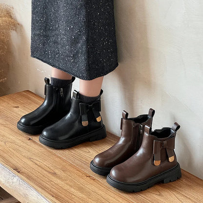 Zip Bow Ankle Boots