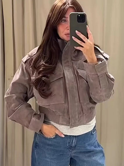 Flap Pocket Faux Suede Jacket