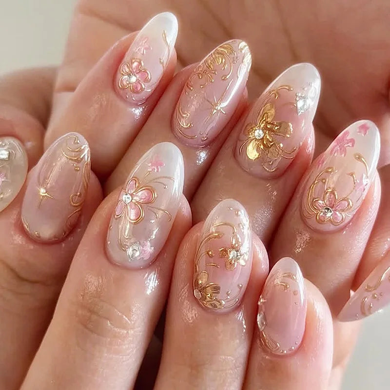 Floral Almond Press-On Nails