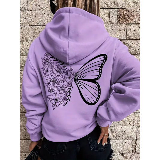 Butterfly Floral Graphic Purple Hoodie