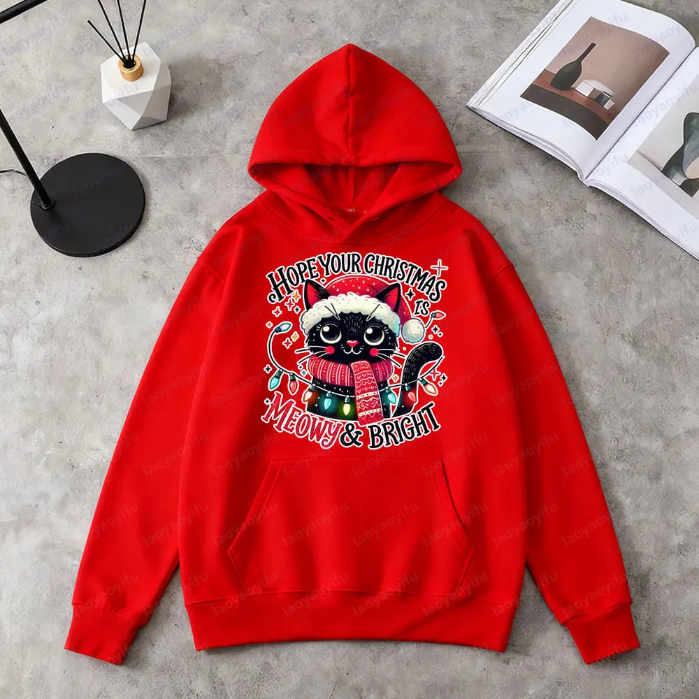 Christmas Cat Print Hoodie