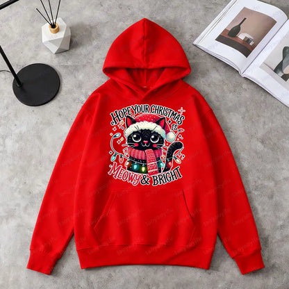 Christmas Cat Print Hoodie