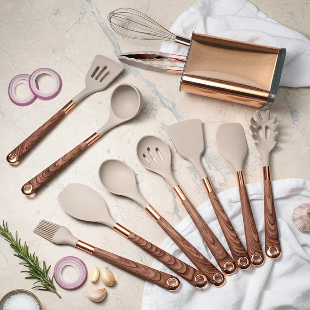 Silicone Khaki Utensils Set For Kitchen