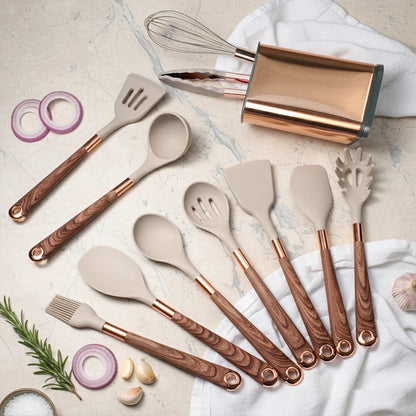 Silicone Khaki Utensils Set For Kitchen