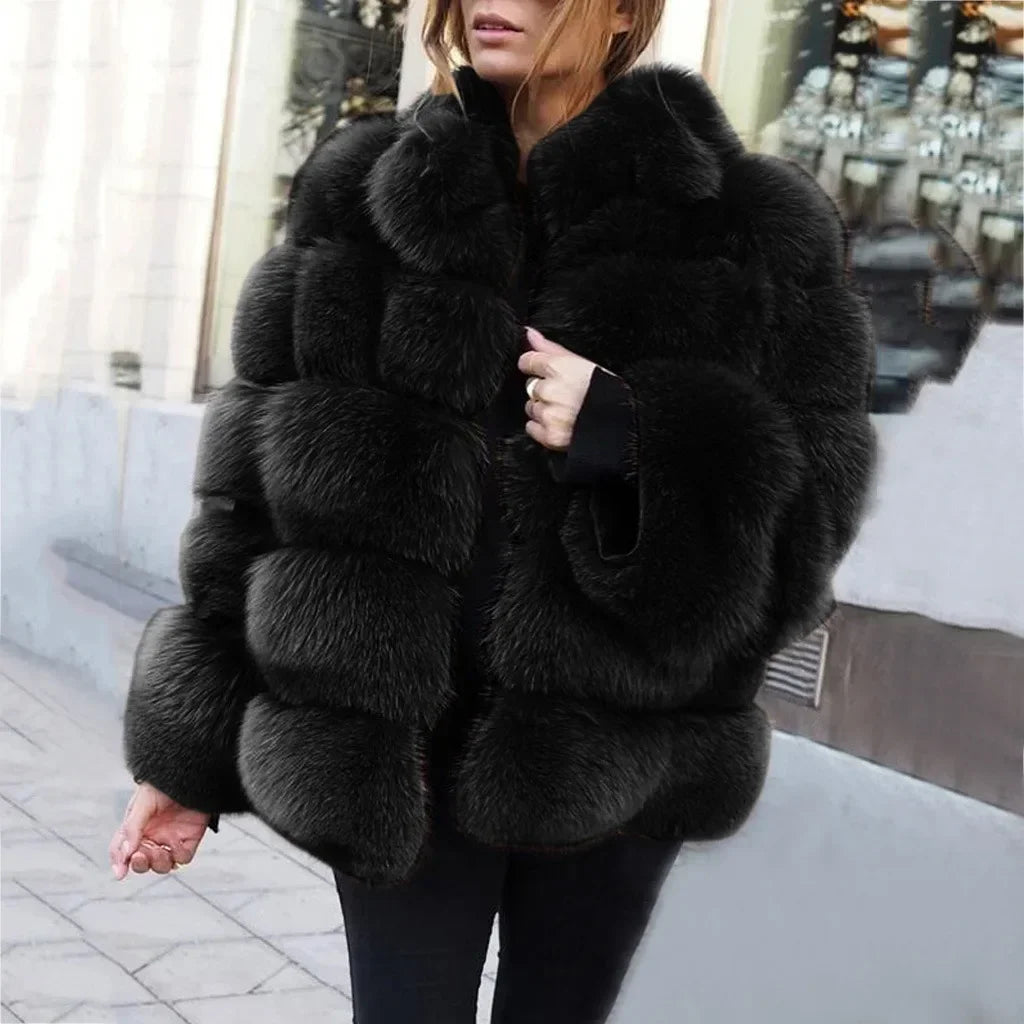 Spliced Faux Fur Short Coat