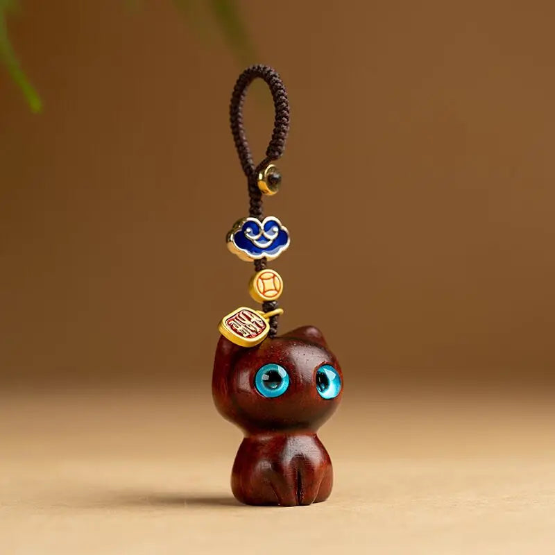 Sandalwood Wooden Cat Keychain Anime