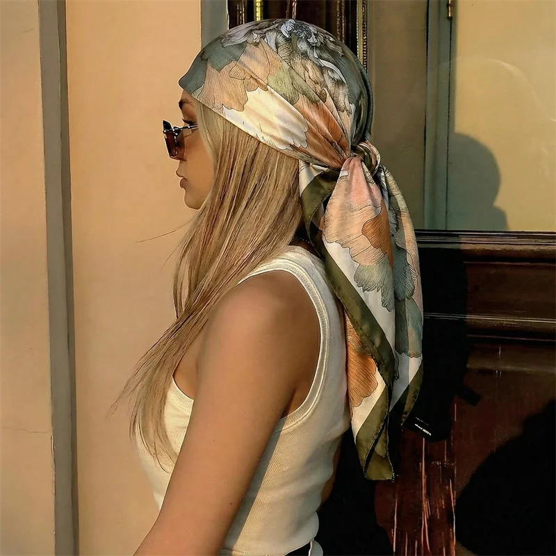 Satin Print Square Wrap Scarf