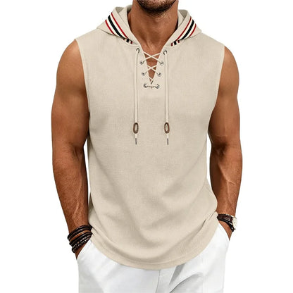 Cross-Lacing Waffle Knit Hooded Vest