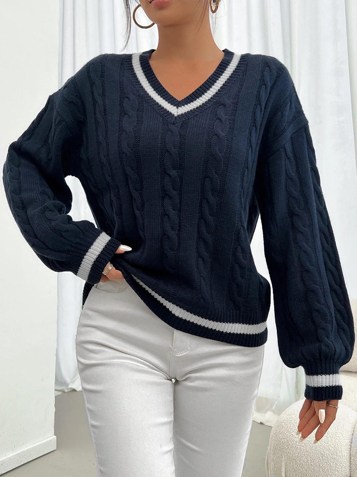 Twisted Flower V-Neck Sweater