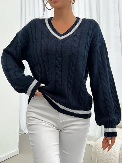 Twisted Flower V-Neck Sweater