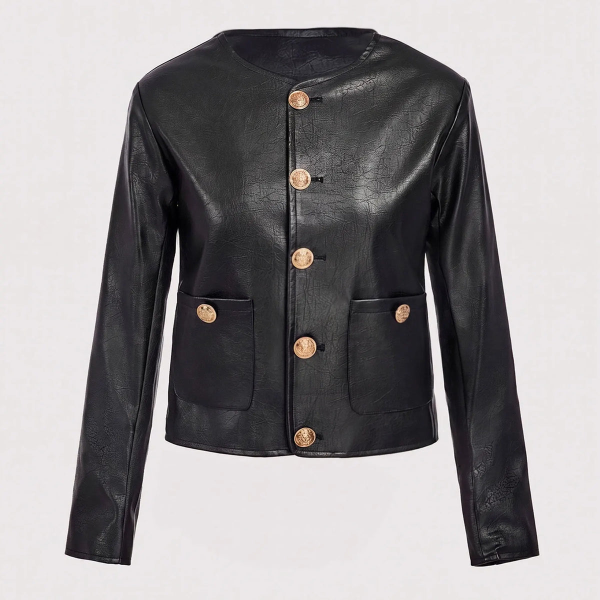 Single-Breasted Faux Leather Jacket
