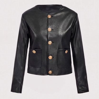Single-Breasted Faux Leather Jacket